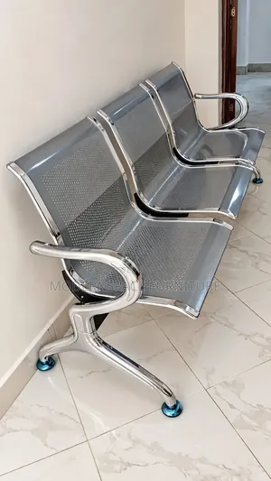 Three-Seater Silver Metal Waiting Bench