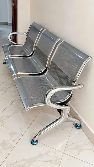 Three-Seater Silver Metal Waiting Bench