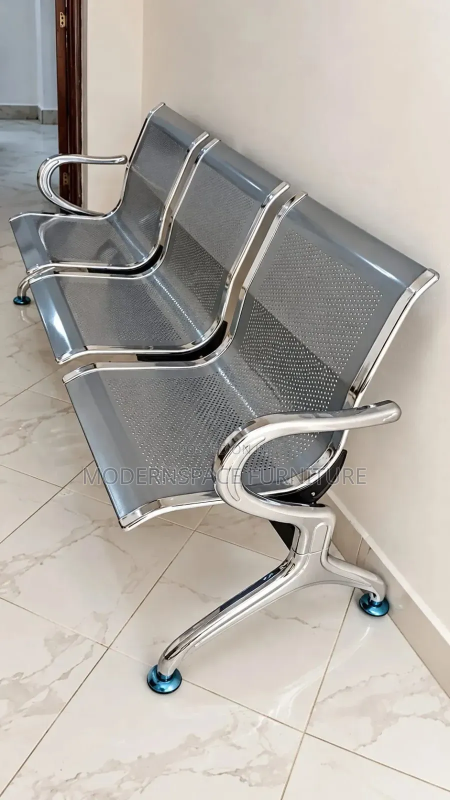 Three-Seater Silver Metal Waiting Bench