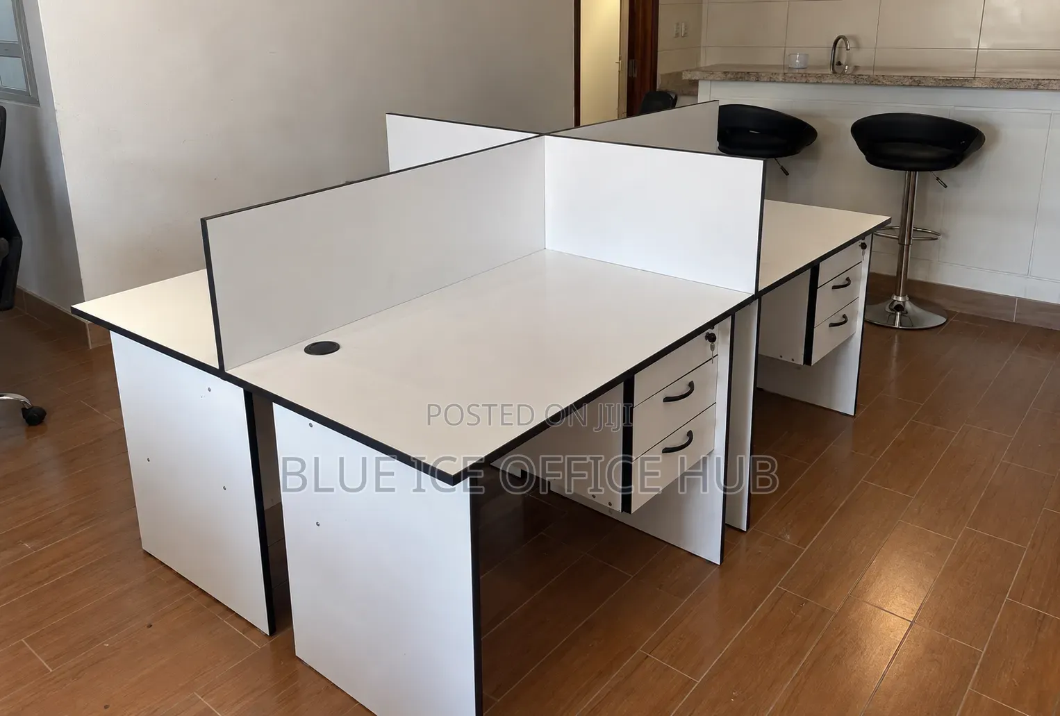 Office Workstation With Partitions – White Staff Desk With Drawers