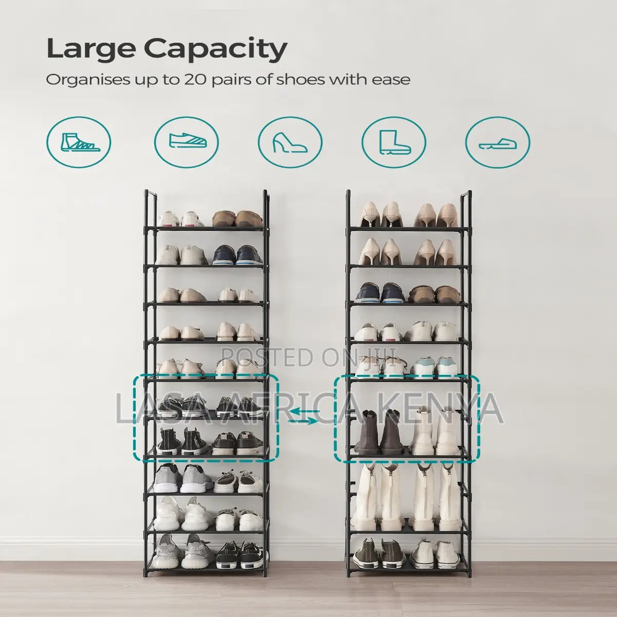 10 Tier Tall Shoe Rack Organizer Space Saving Shoe Storage