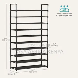 10 Tier Wide Shoe Rack Organizer Space Saving Storage - Black