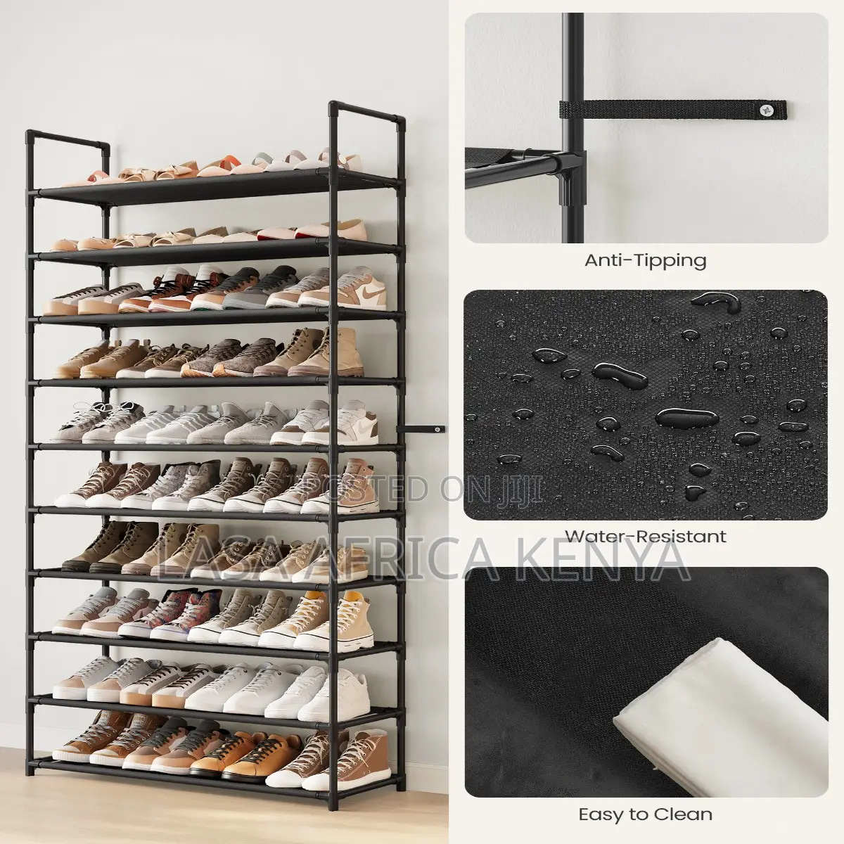 10 Tier Wide Shoe Rack Organizer Space Saving Storage - Black