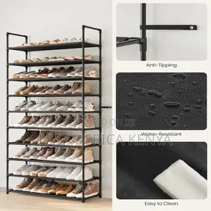 10 Tier Wide Shoe Rack Organizer Space Saving Storage - Black