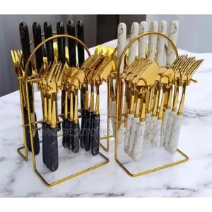 Marble 24pcs Gold Cutlery Set With a Gold Holder