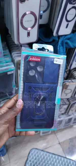 Blue Armor-Style Phone Case With a Sliding Camera Cover