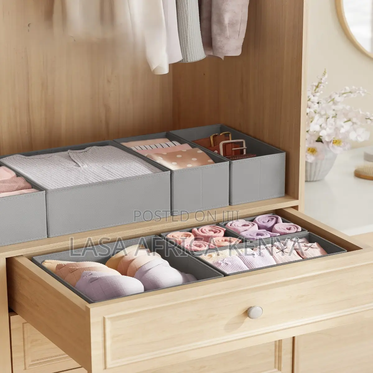 Drawer Organisers Set of 12 - Foldable Fabric Storage Boxes, Grey