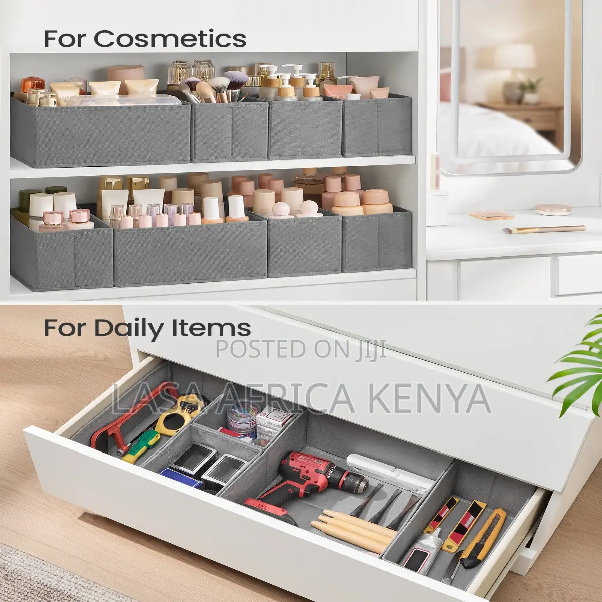 Drawer Organisers Set of 12 - Foldable Fabric Storage Boxes, Grey