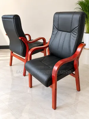 Premium Black Leather Executive Visitor Chair With Wooden Frame