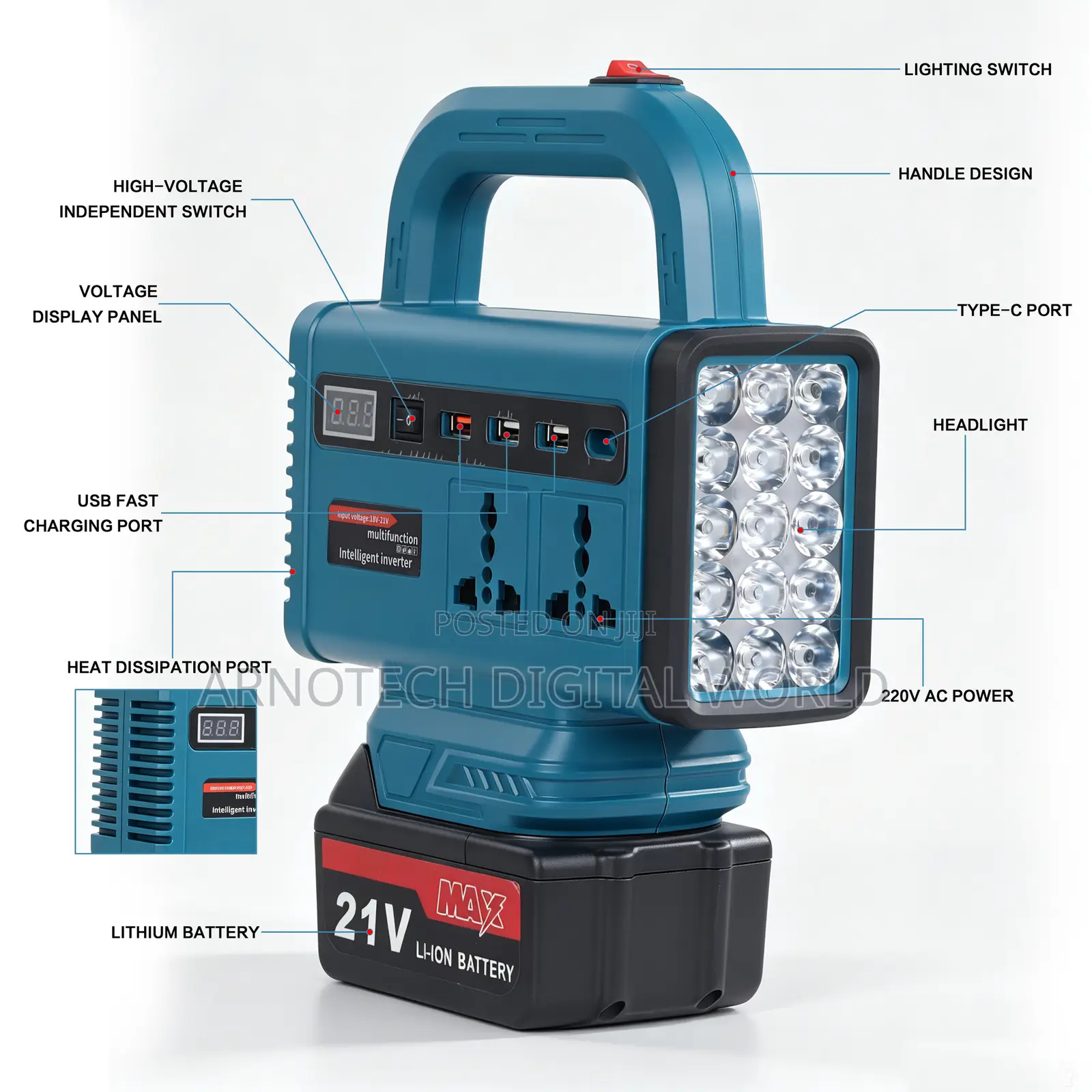 Multi-Function Portable Intelligent Power Inverter+1Battery + Charger