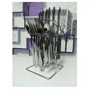24-Piece Stainless Steel Cutlery Set With Stand - Silver Finish