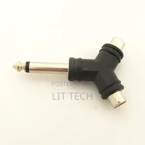 Plated 1/4" 6.35mm Mono Male to 2x RCA Female Y Shape a/v Adapter