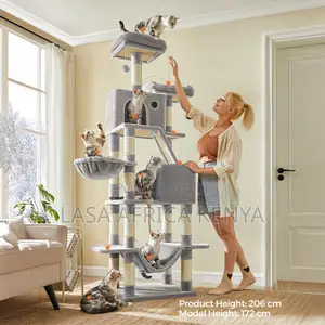 Large Multi-Level Cat Tower Plush Condo With 13 Scratching Posts Gray
