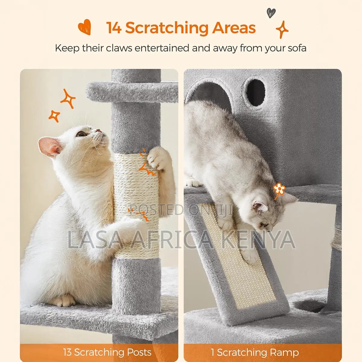 Large Multi-Level Cat Tower Plush Condo With 13 Scratching Posts Gray