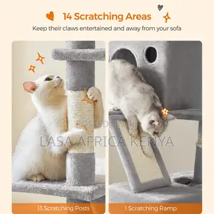 Large Multi-Level Cat Tower Plush Condo With 13 Scratching Posts Gray