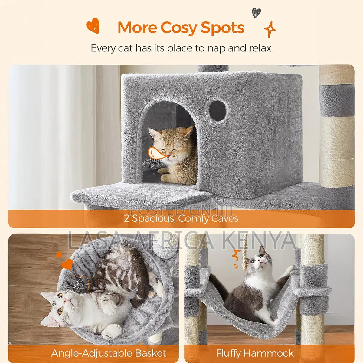 Large Multi-Level Cat Tower Plush Condo With 13 Scratching Posts Gray