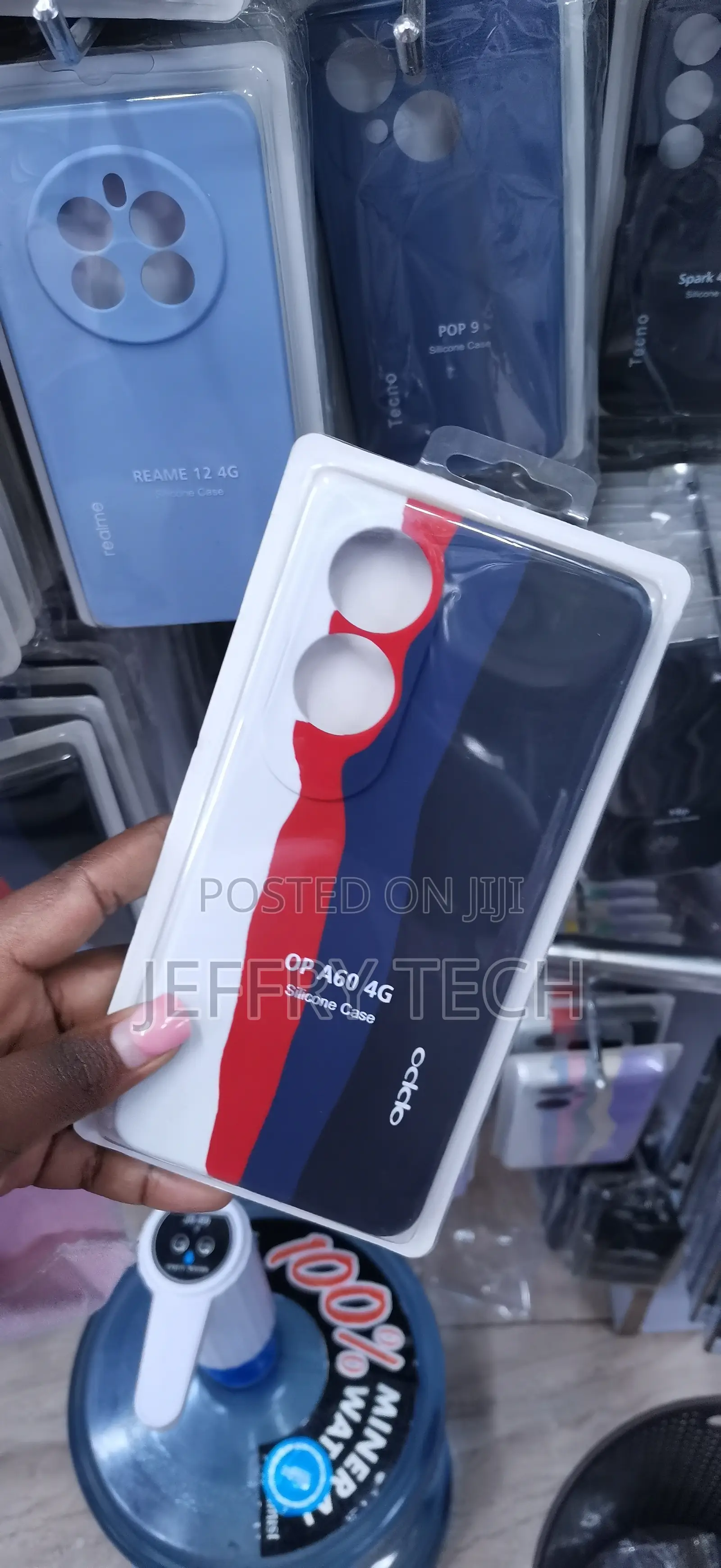 OPPO A60 4G Soft Case a White, Red, and Navy Blue Stripe Design.