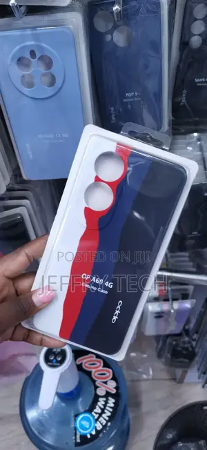OPPO A60 4G Soft Case a White, Red, and Navy Blue Stripe Design.