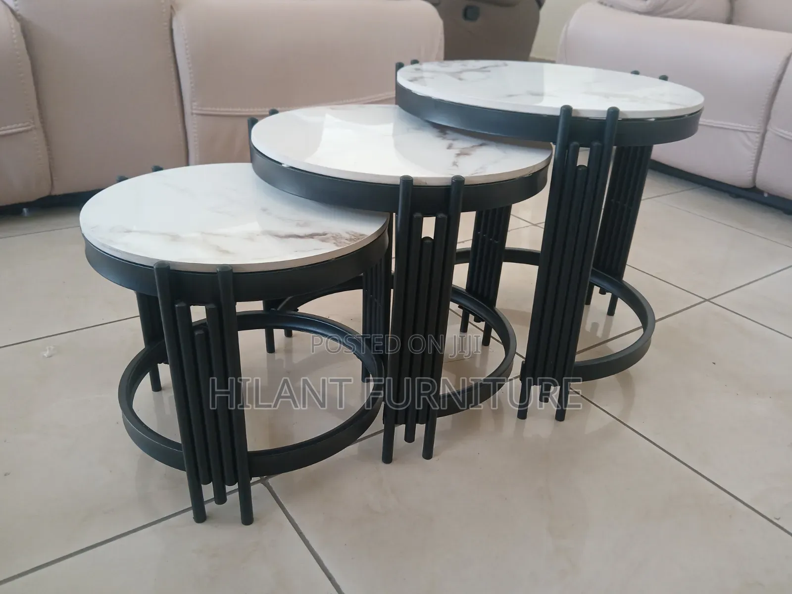 Unique 3 Pieces Marble Nesting Stools