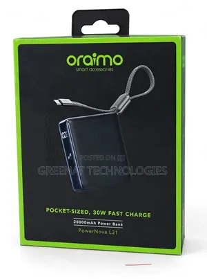 Oraimo PowerNova L21 20000mAh 30W Power Bank Pocket Built-in Cable