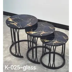 3 in 1 Executive Black Marble Nesting Coffee Table (Glass Effect)