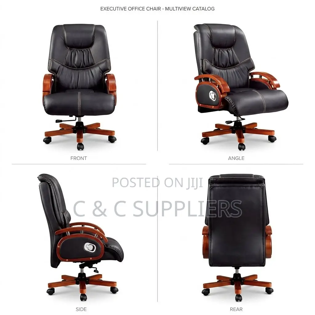 Leather Reclining CEO Chair-Mahogany Armrest.