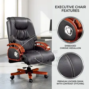 Leather Reclining CEO Chair-Mahogany Armrest.