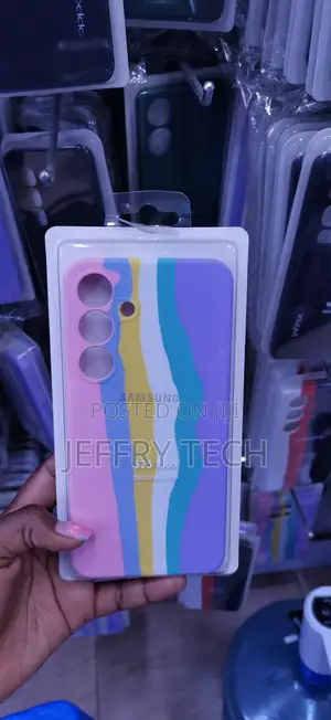 Rainbow-Striped Silicone Phone Case Printed With "S25 Plus