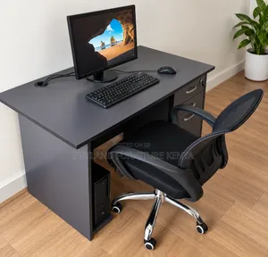 Modern Black Computer Desk With Drawers and Ergonomic Mesh Chair