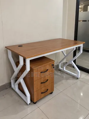 Brown Office Desk With 3 Drawer Cabinet – Wooden Computer Desk