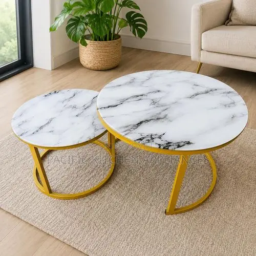 Nesting 2 in 1 Coffee Table Glass Top With Marble Effect White