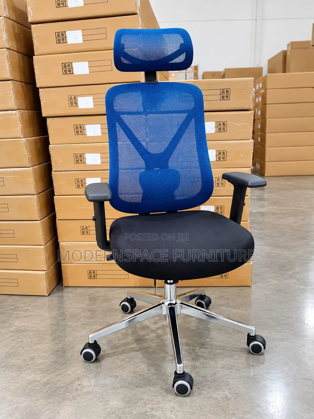 Blue Ergonomic Office Chair With Headrest