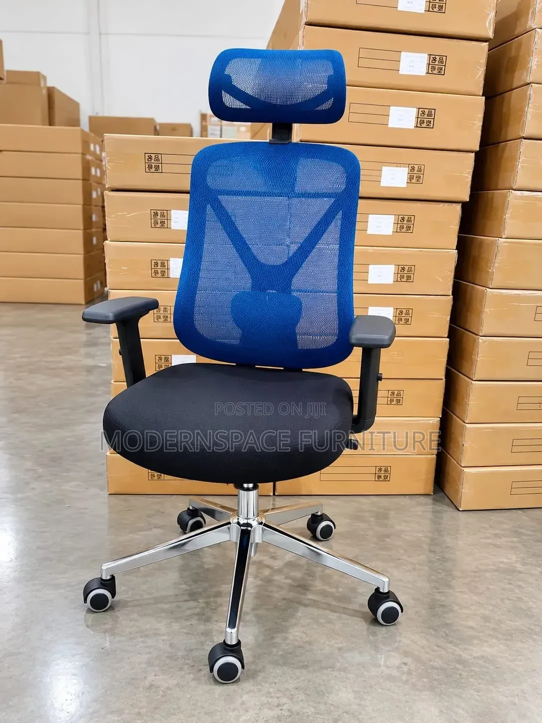 Blue Ergonomic Office Chair With Headrest
