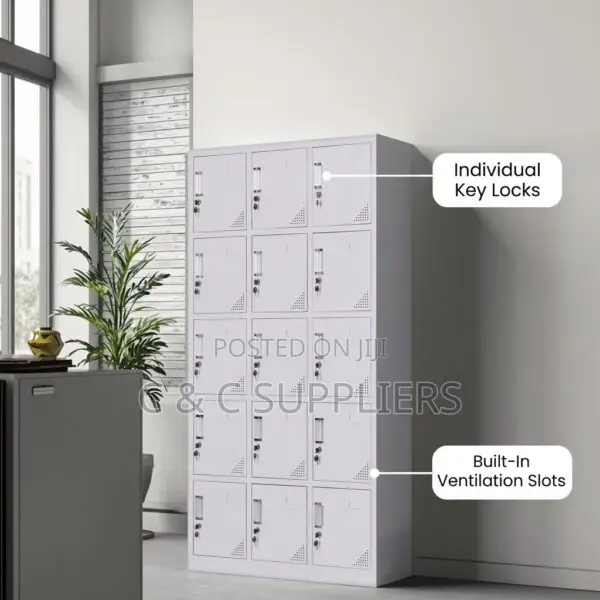 15-Door Lockable Locker Cabinet.