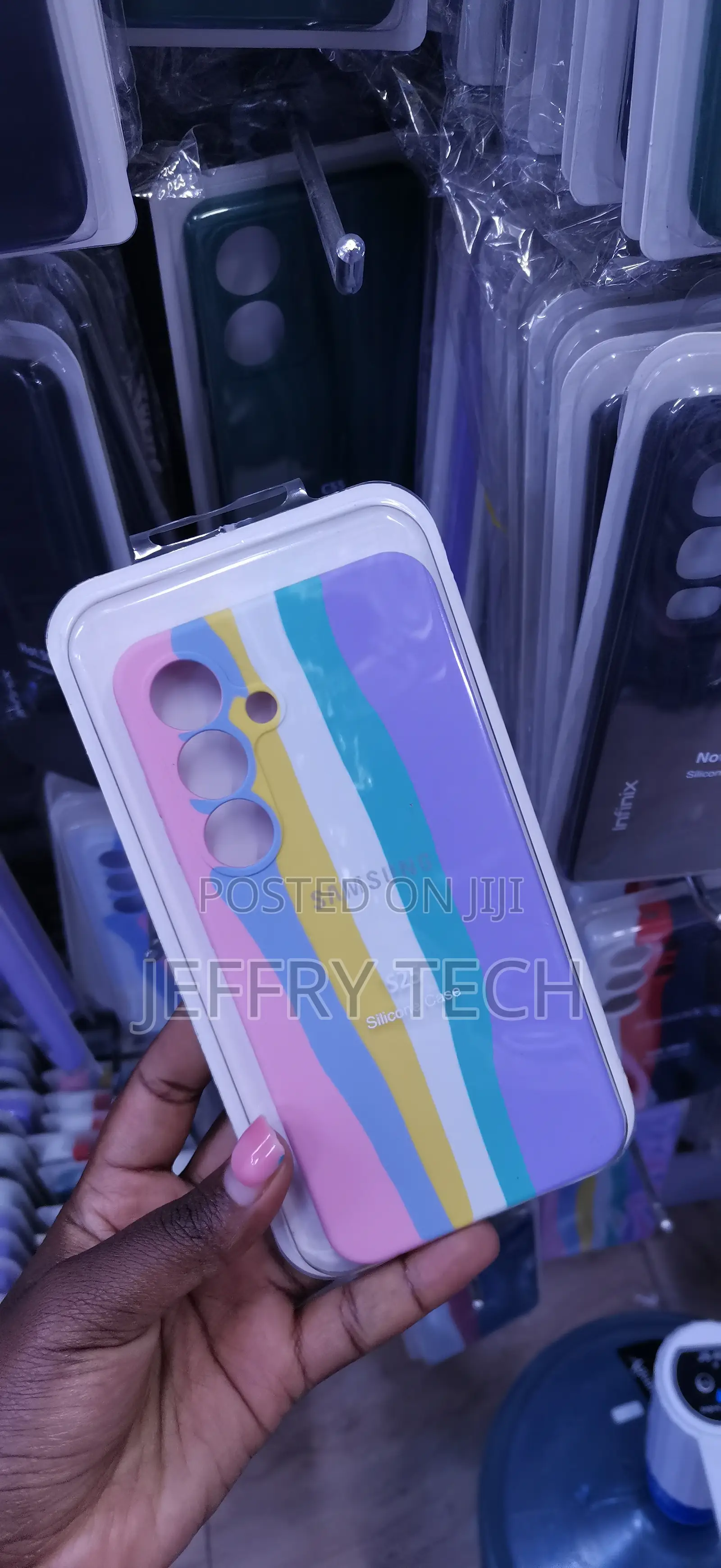 Ainbow-Striped Phone Case Printed With the Text "S25 Silicone Case".