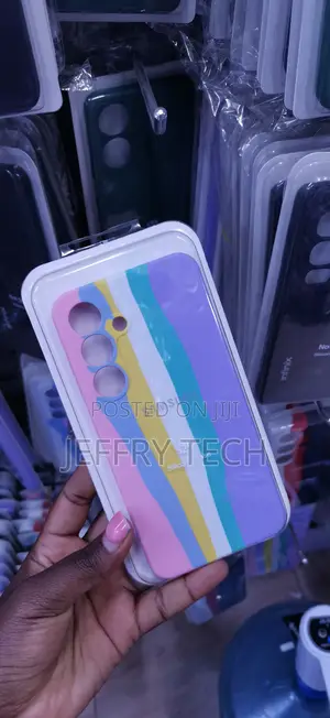 Ainbow-Striped Phone Case Printed With the Text "S25 Silicone Case".