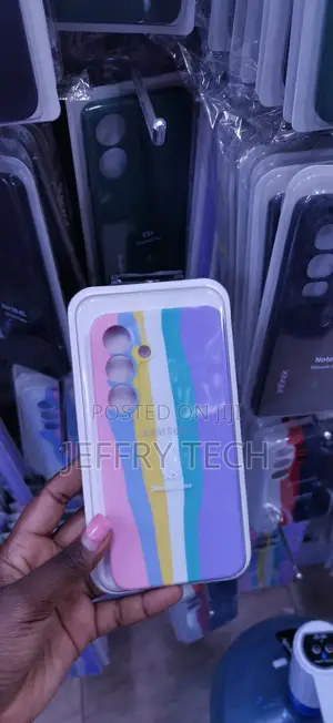 Ainbow-Striped Phone Case Printed With the Text "S25 Silicone Case".