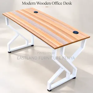 Modern Wooden Office Desk With White Metal Frame – Executive Desk