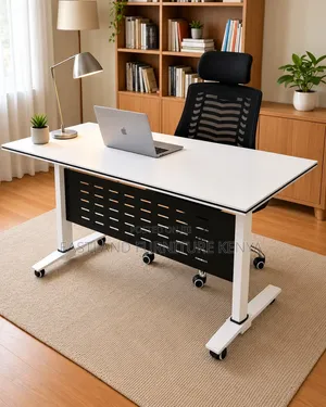Modern White Office Desk With Black Modesty Panel – Executive Computer