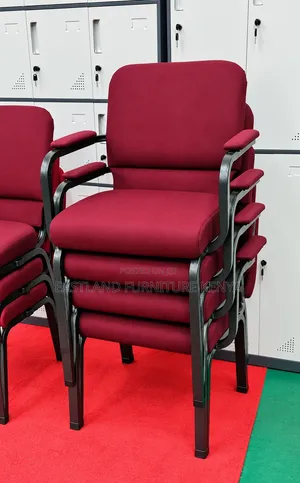 Burgundy Padded Waiting Room Chairs With Black Metal Frame – Stackable