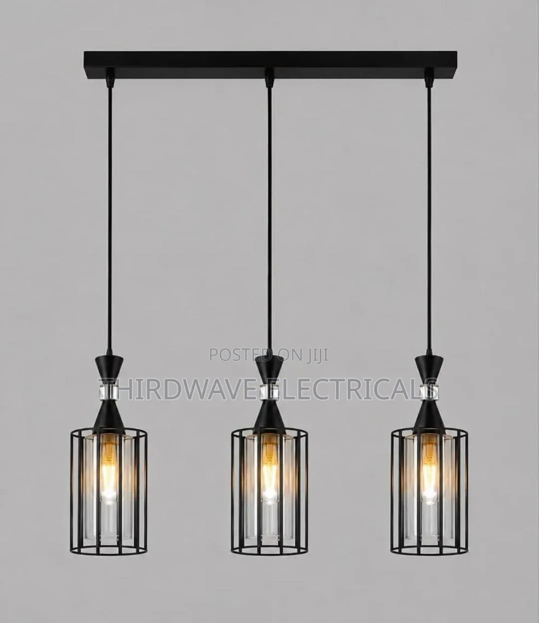 Quality Modern 3-Light Black Metal Cage Pendant Chandelier Light