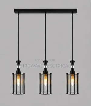 Quality Modern 3-Light Black Metal Cage Pendant Chandelier Light