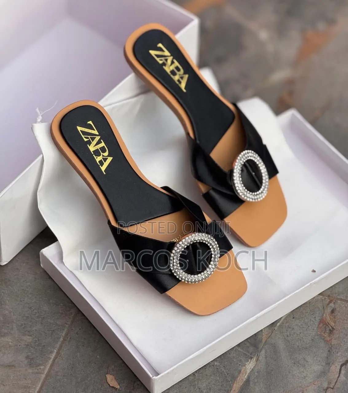 Zara Brown Chain Slide Sandal