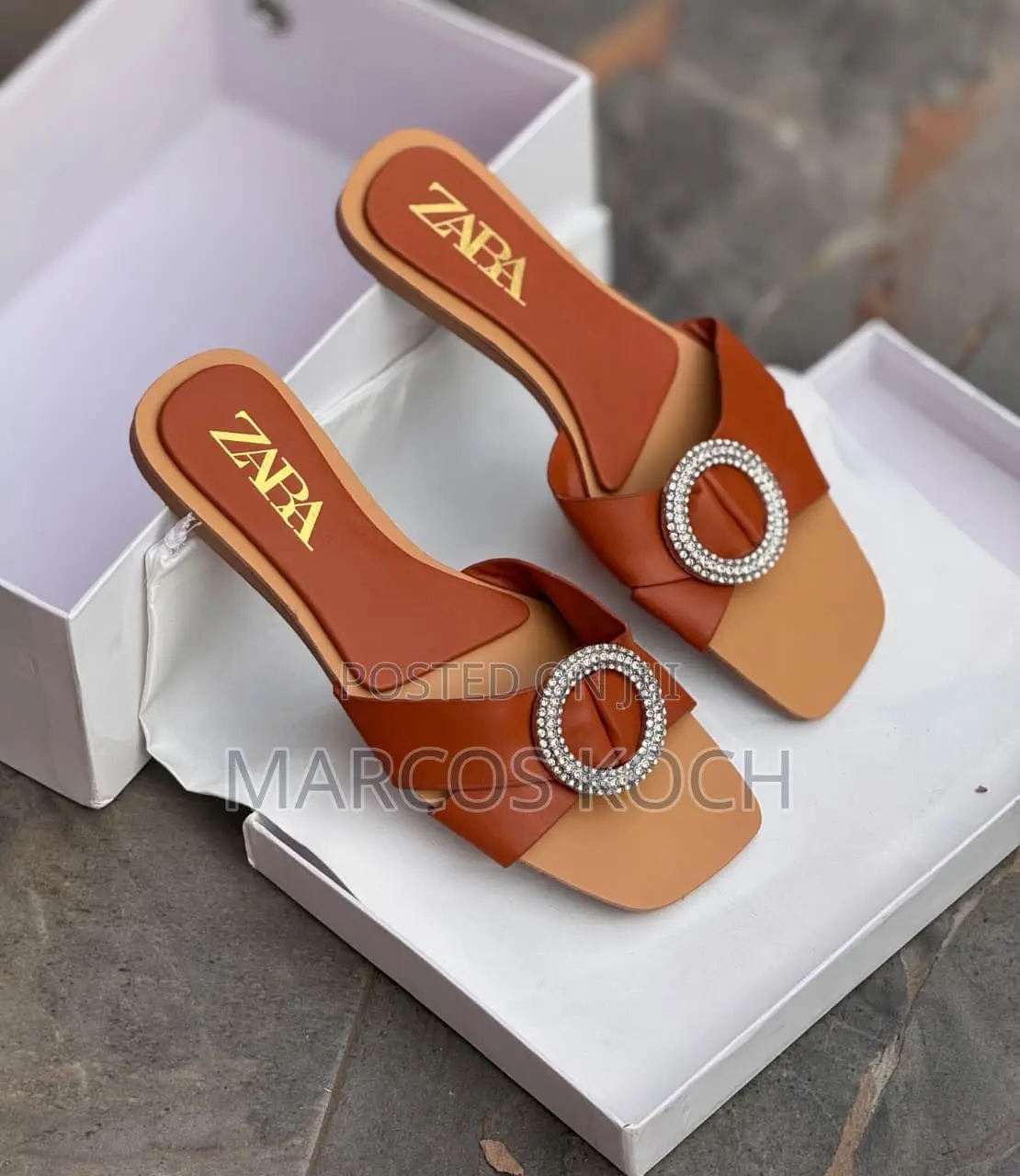 Zara Brown Chain Slide Sandal