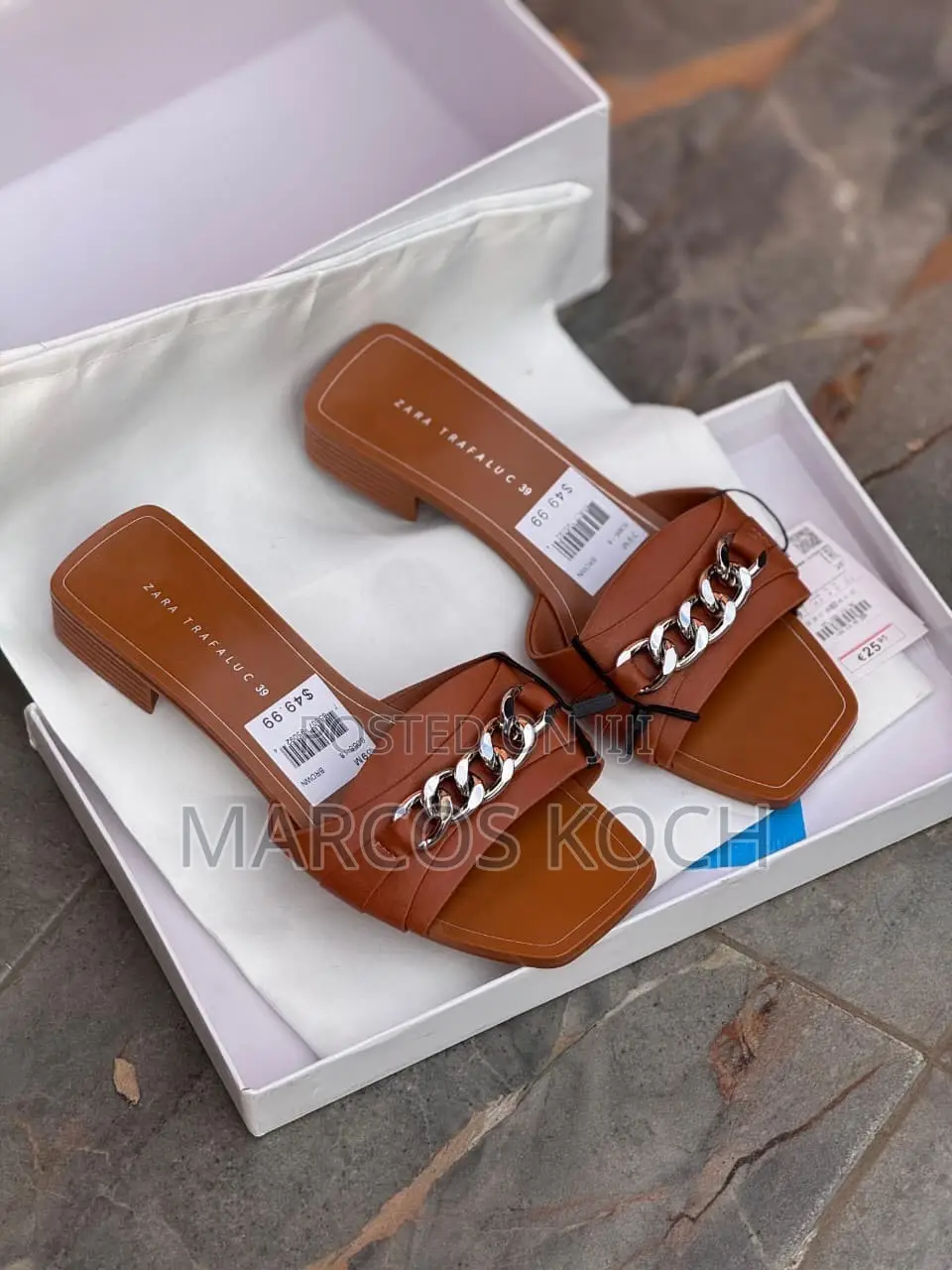 Zara Brown Chain Slide Sandal