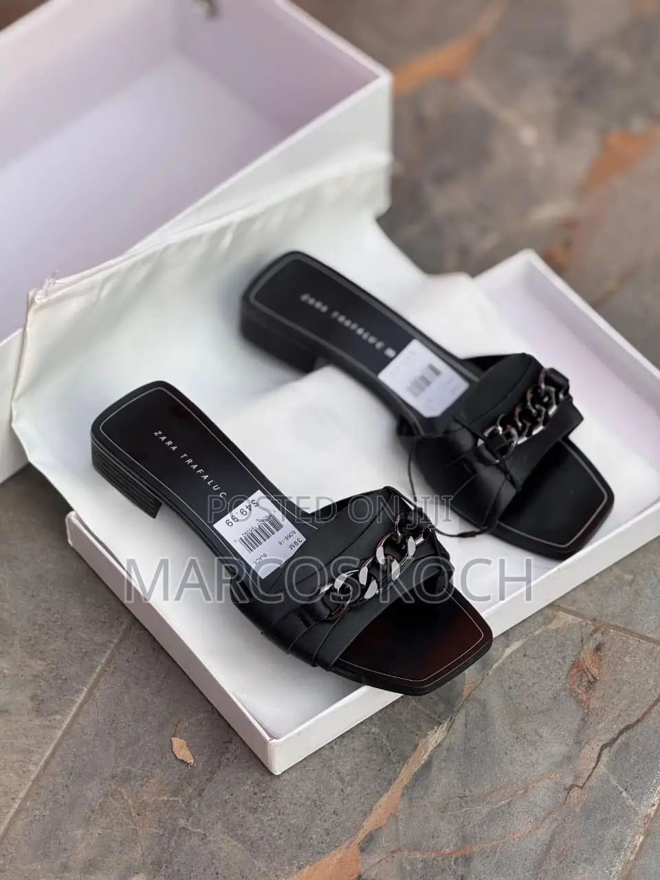 Zara Brown Chain Slide Sandal