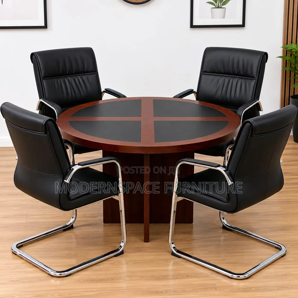 Round Meeting/ Boardroom Table With Black Chairs