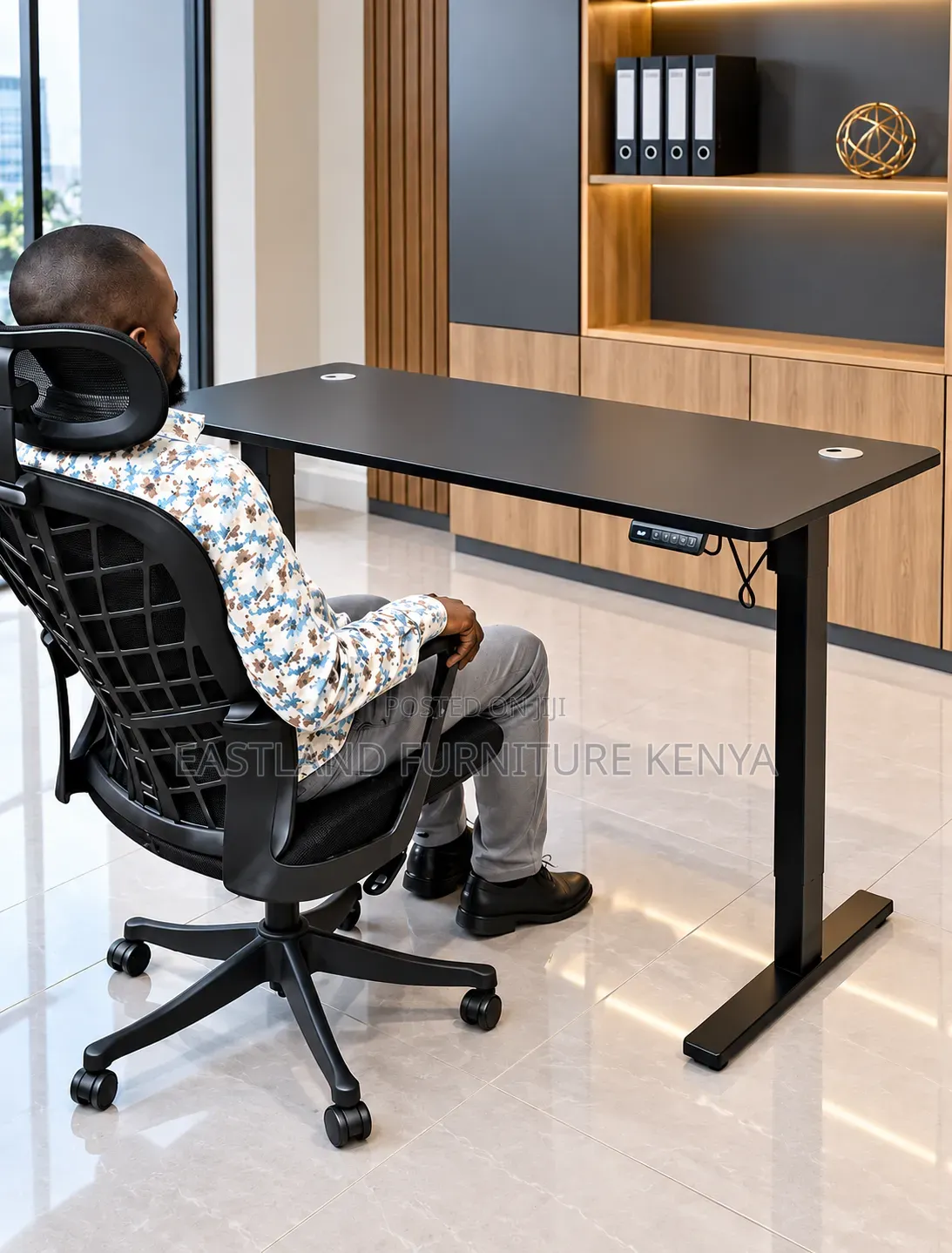 Modern Electric Height Adjustable Standing Desk With Black Frame