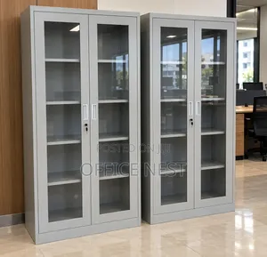Metal Office Filing Cabinet With Glass Doors – Storage Cupboard.
