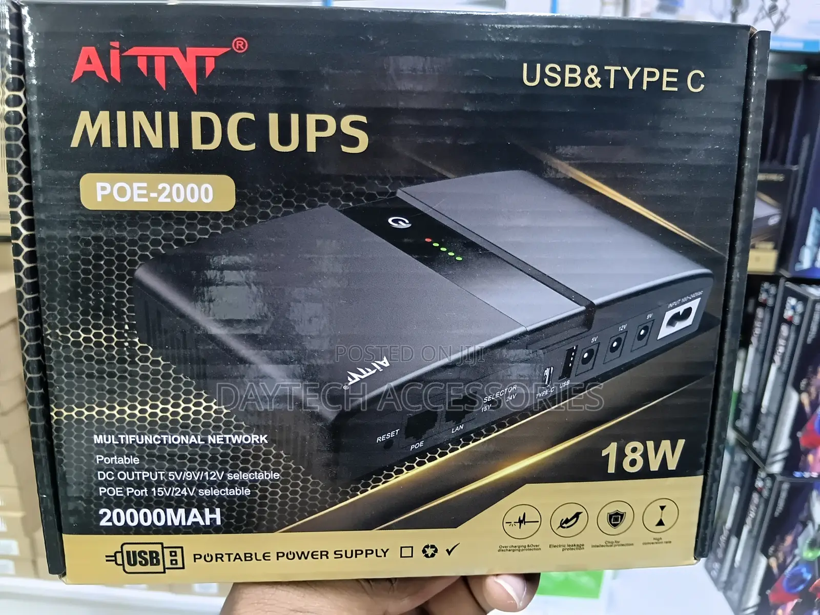 AiTNT Mini DC UPS (POE-2000) for Routers, Modems, and CCTV Cameras.